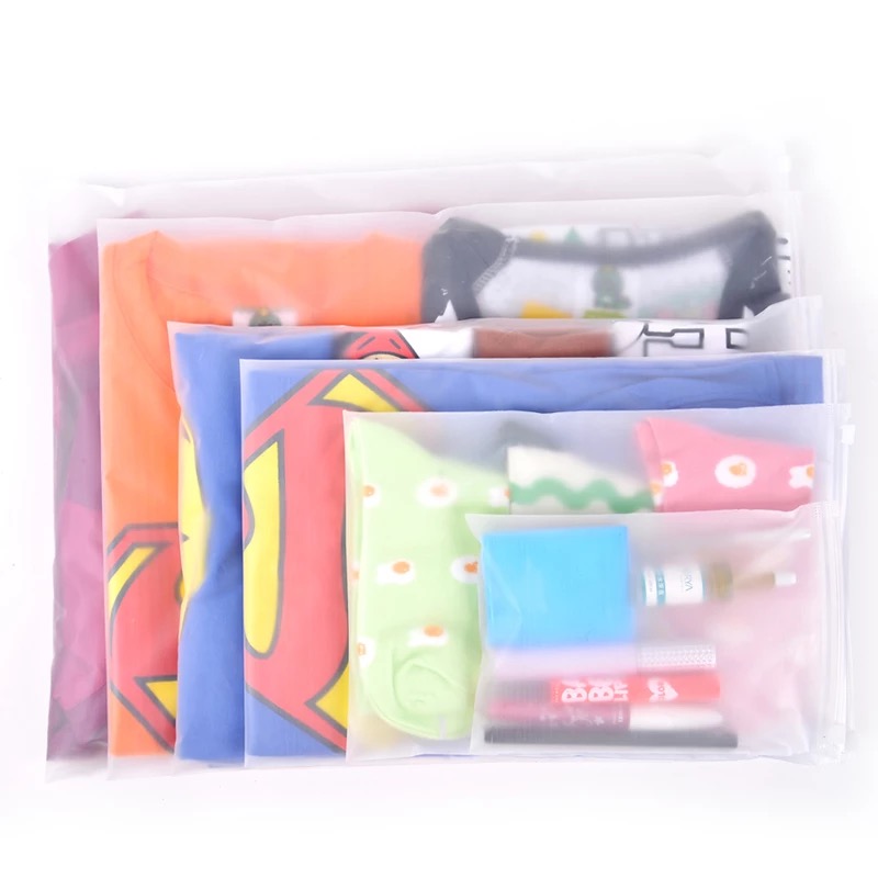 Custom Logo Size Frosted Plastic Zipper Garment Packing Bag