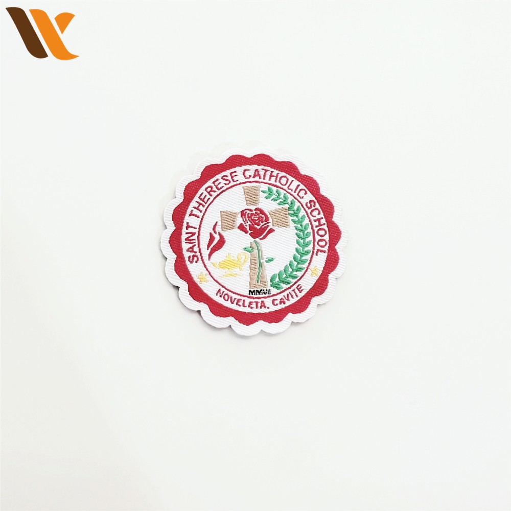 Custom Red Flower Shape School Woven Patches