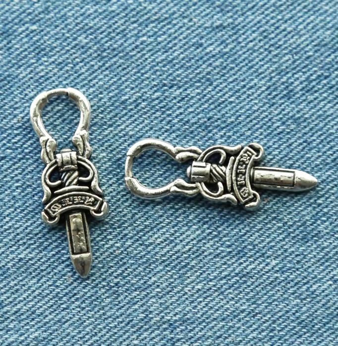 antique silver sword shaped metal zipper puller
